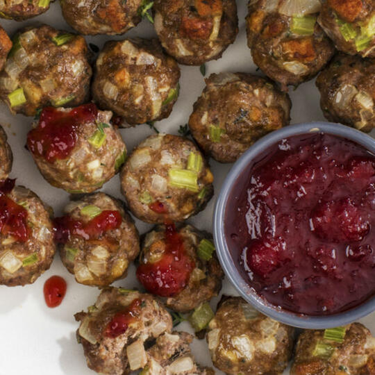 Savoury Stuffing Meatballs with Spiced Cranberry Sauce Dempster's